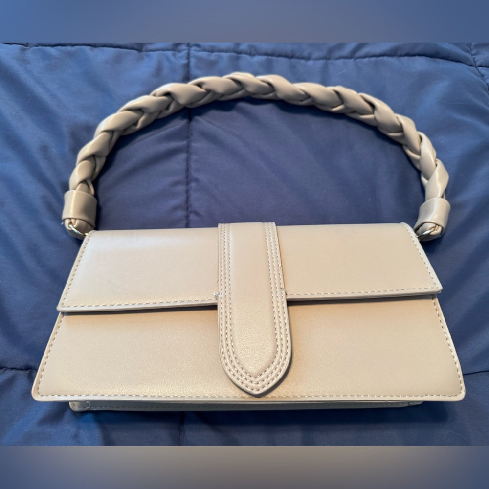 Chic Cream Braided Handle Shoulder Bag